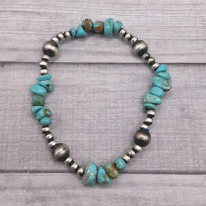 Navajo Pearl Turquoise Bracelet Stretchy 6mm 3mm Size 5.5-7 Southwestern Style